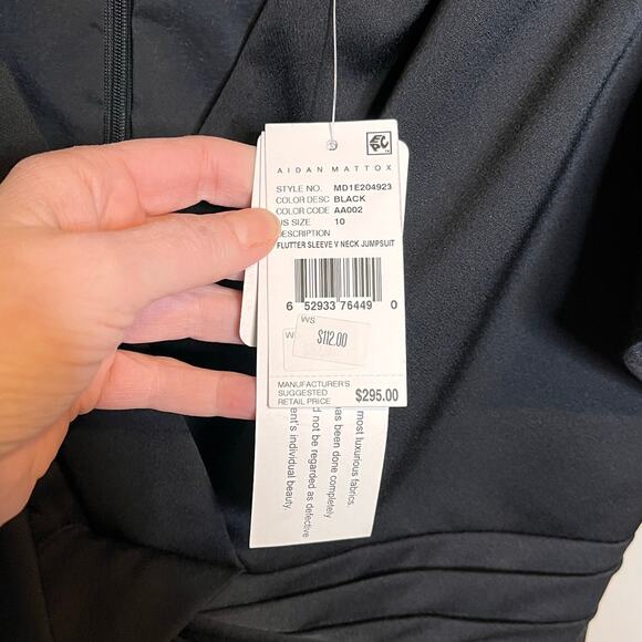 NWT AIDAN MATTOX black satin flutter sleeve v neck jumpsuit size 10 cocktail - Picture 8 of 8